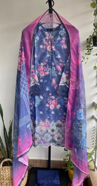 Pakistani Original Sadabahar Lawn Stitched 3Pcs _ Light Lavender